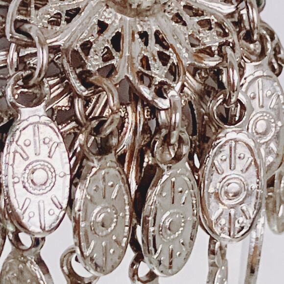 Vintage Mid Century Silver Tone Filigree Dangle Charm Tassel Clip On Earrings - Picture 11 of 12